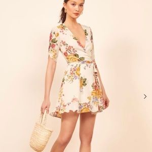 REFORMATION floral white wrap minidress XL